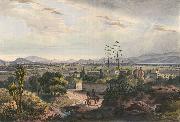 unknow artist, Mexico, visto desde el Arsobisbado de Tacubaya. Mexico City seen from Tacubaya. Hand-colored lithograph highlighted with gum arabic